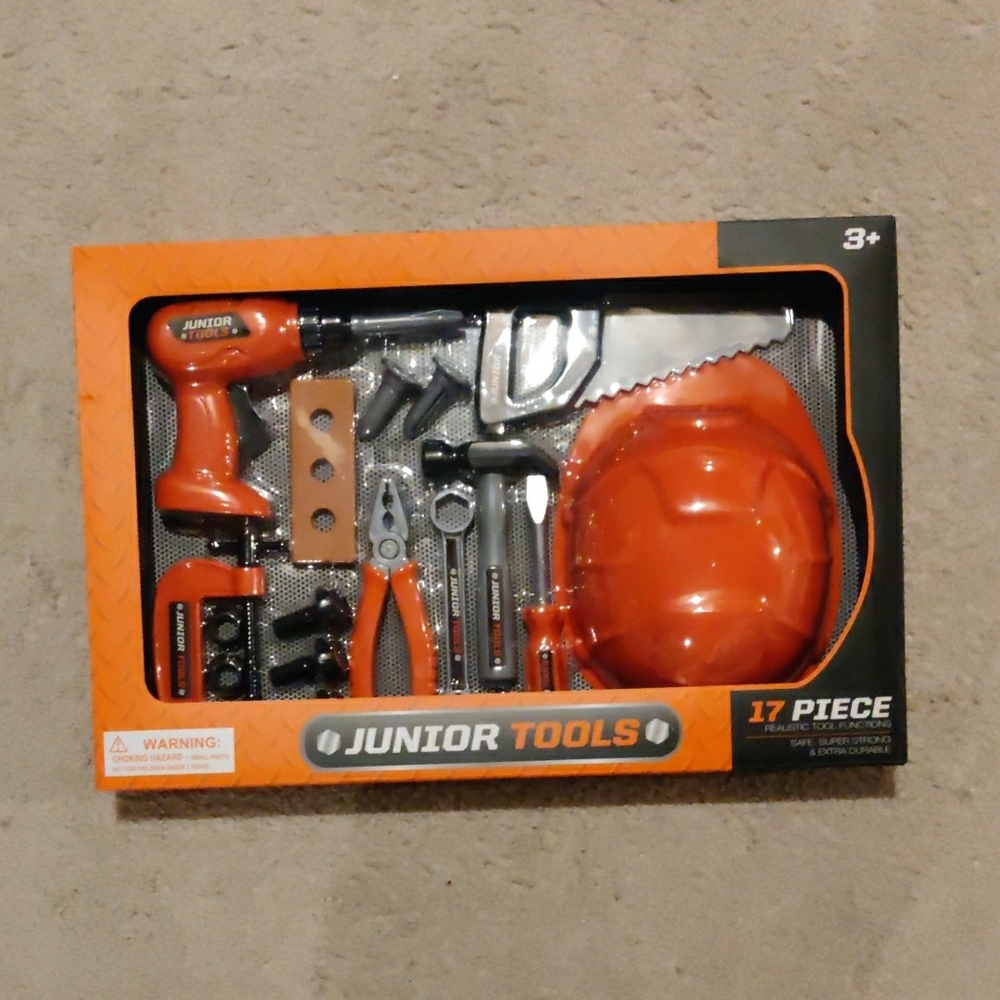 New!17-Piece Junior tools Kids Toy Set - Orange realistic tool functions